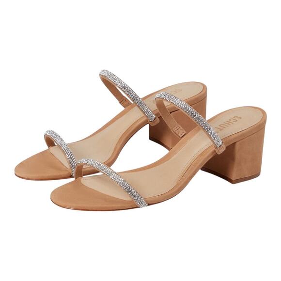 Schutz S-Derika Tan Heeled Sandals Size 7 Sparkly Straps - Picture 1 of 7